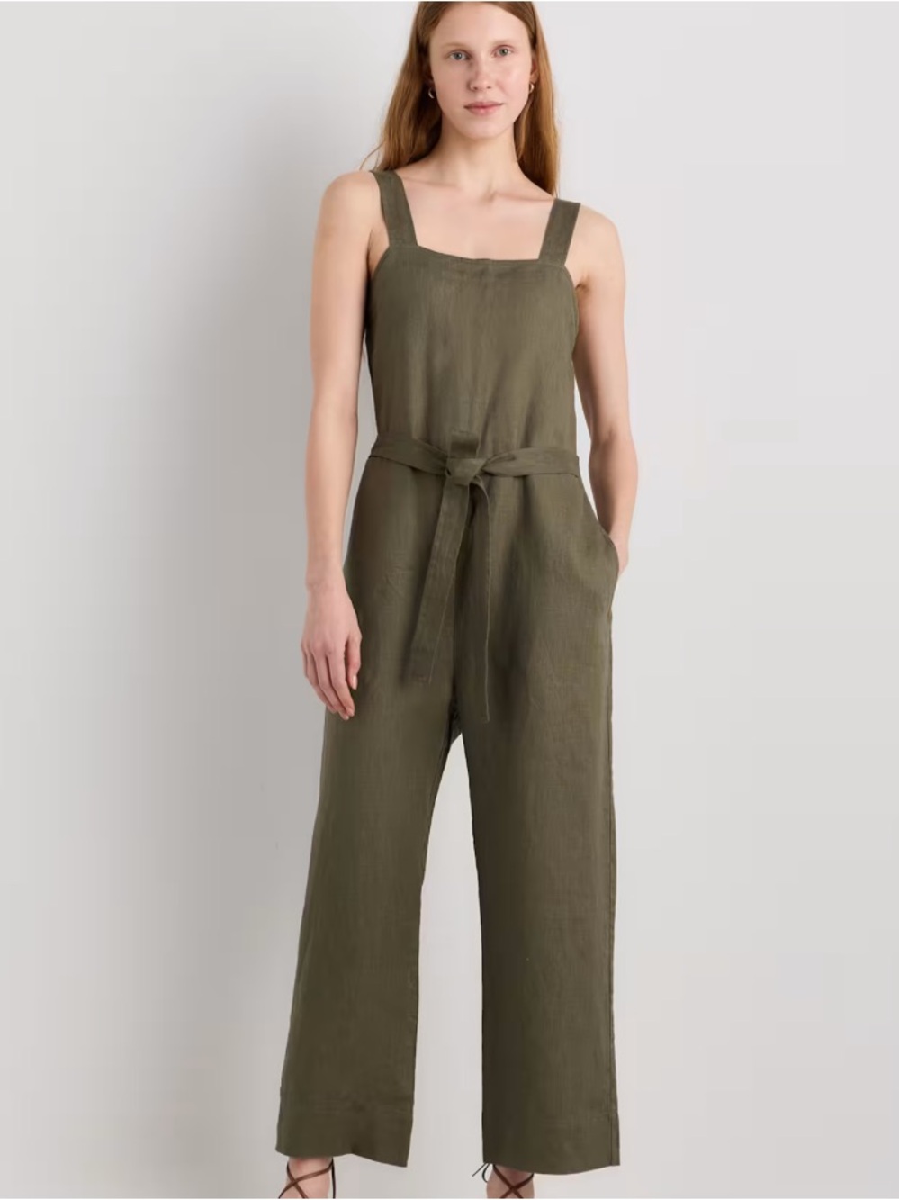 Quince 100% European Linen Olive Jumpsuit🍸